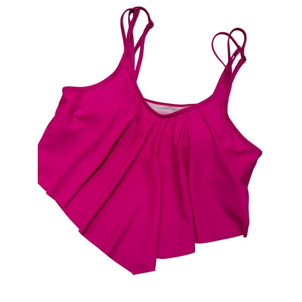 Hot Pink Kortni Jeanze 2X tankini flounce asymmetric hem adj shoulder NWOT